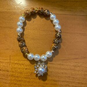 Handmade stretch beaded charm bracelet pearl bling